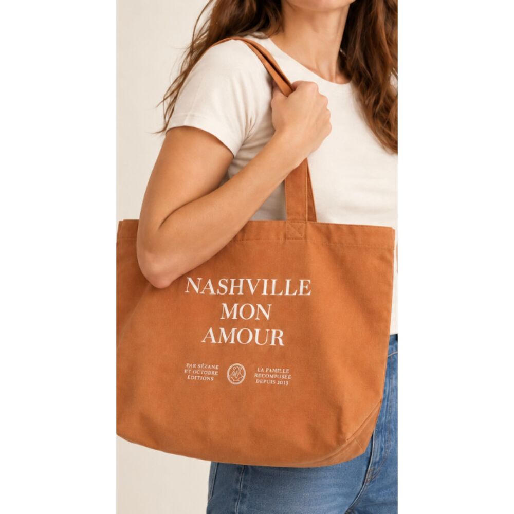 Sézane Nashville Mon Amour Large Canvas Tote Bag Orange 100% Cotton